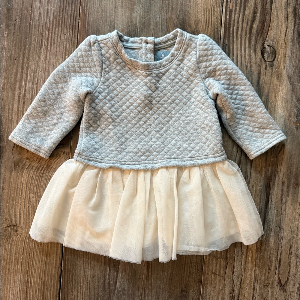 Baby Gap Girls Quilted Tulle Dress | Gray & Cream | 12 Months
